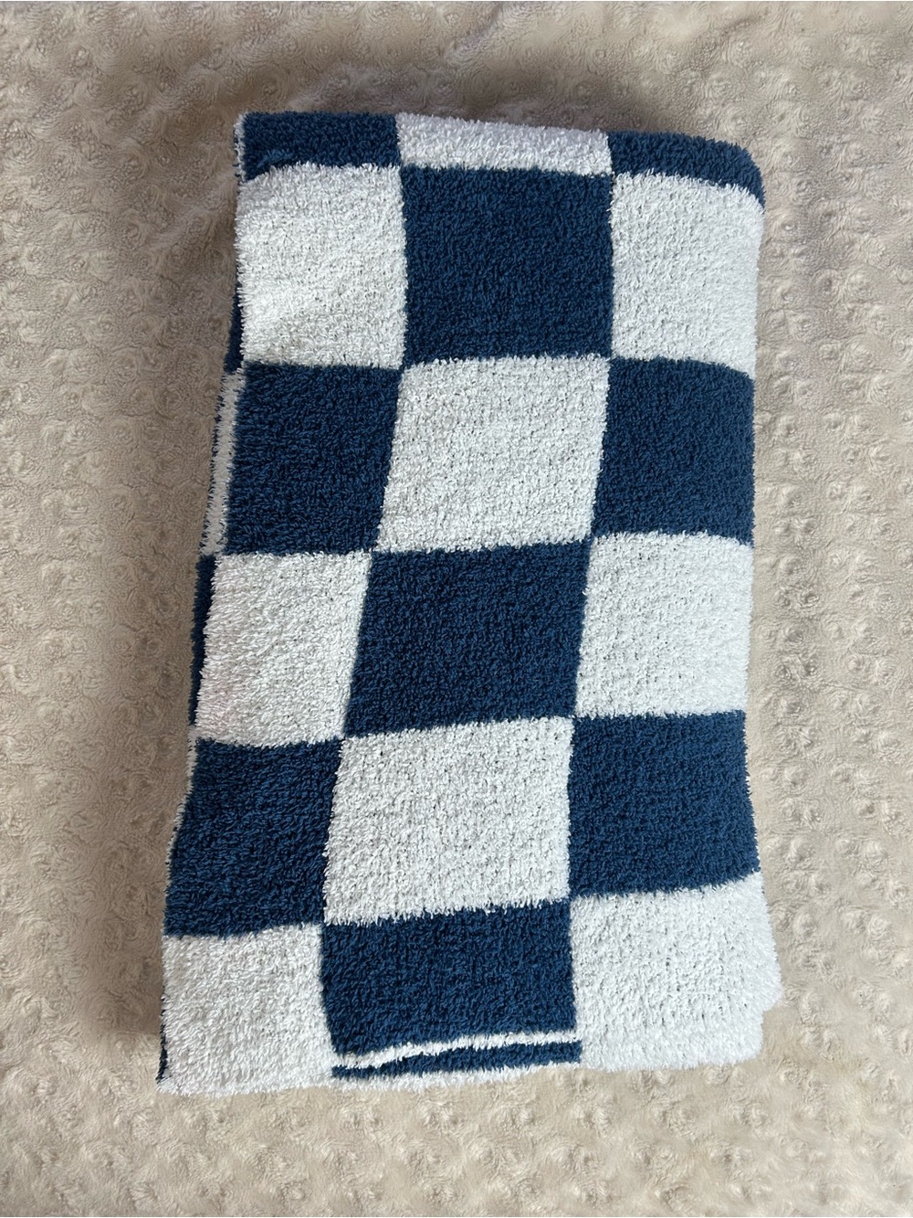 Chick Pea Chenille Baby Blanket Blue White Checkerboard Squares Soft Chickpea